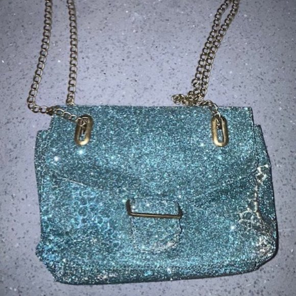Anthropologie Handbags - FLYING TOMATO ANTHROPOLOGIE Teal Shiny Sparkly Shoulder Bag Purse Cute!